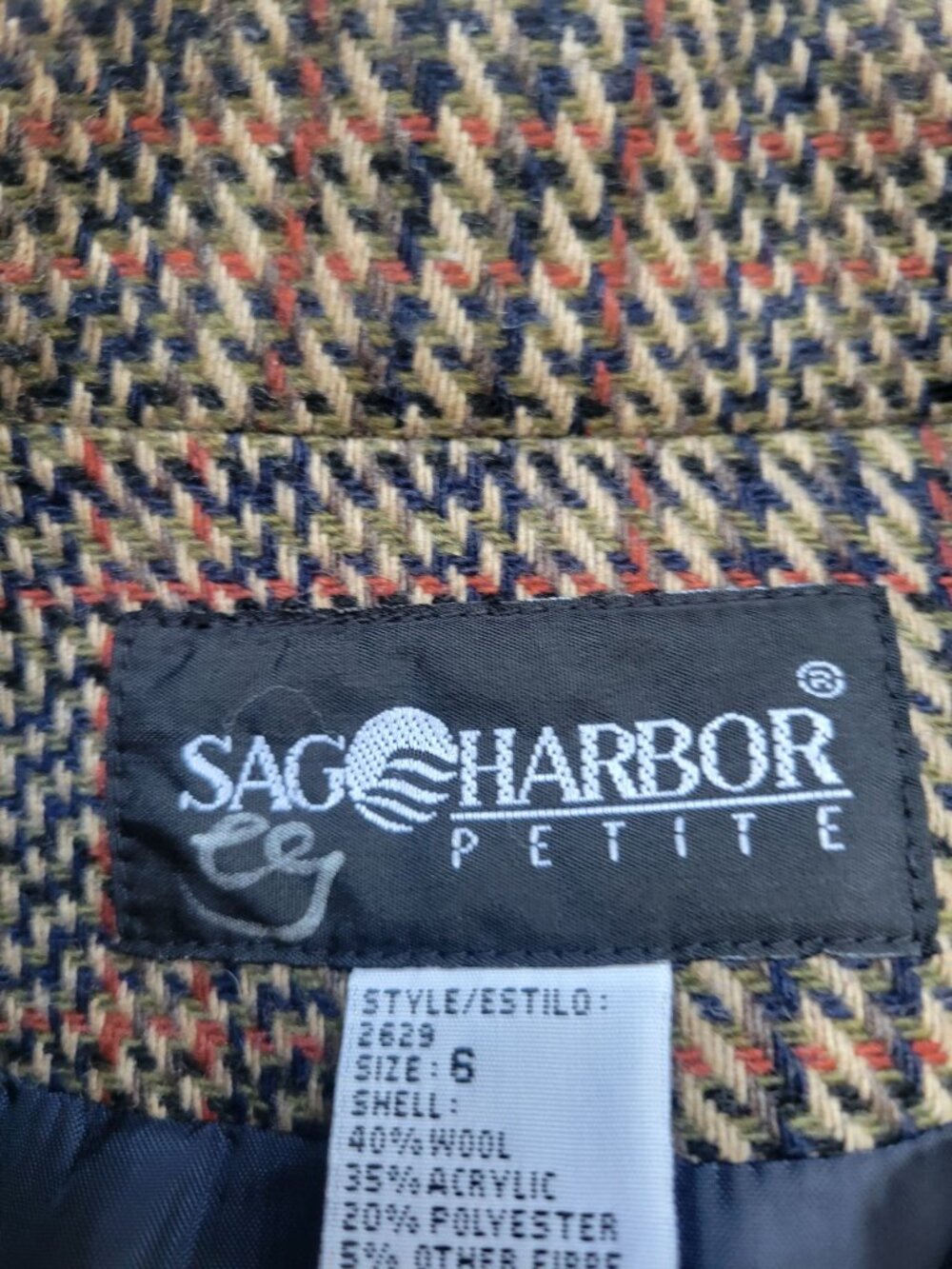 Sag Harbor wool-blend tweed blazer classic houndstooth plaid pattern Size 6 - Picture 7 of 11
